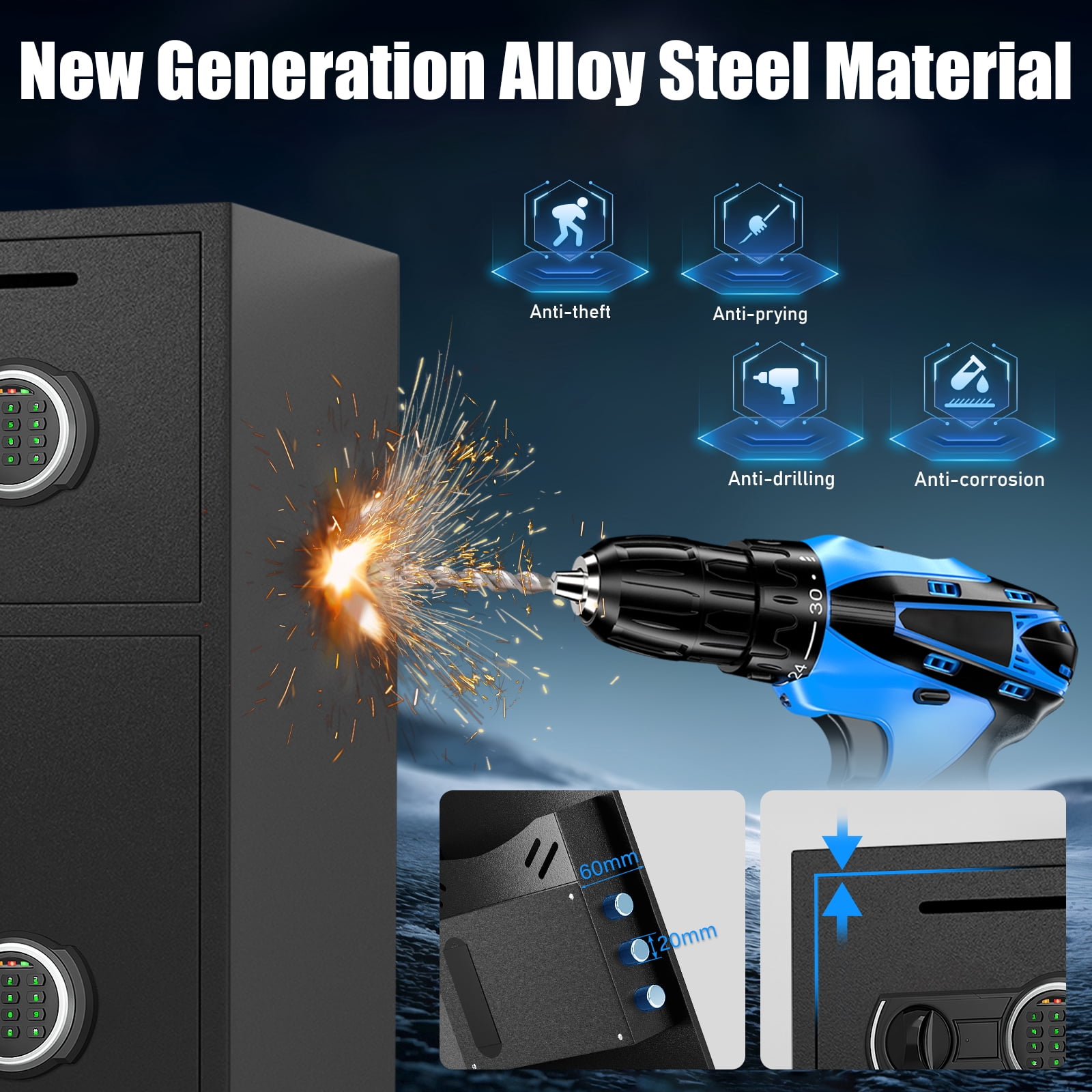 Double Door Depository Safe Box with Drop Slot - Digital Security Cabinet with Dual Keypads, Backlit Keypad, Alarm & Adjustable Shelf for Home, Office, Business - Heavy Duty Alloy Steel