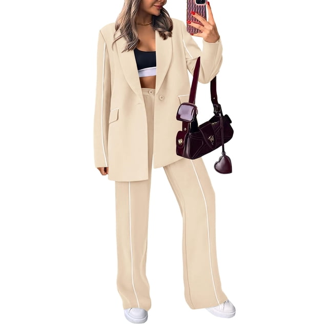 Conjunto PRETTYGARDEN Beige Medio Blazer Oversize y Pantalones de Pierna Ancha