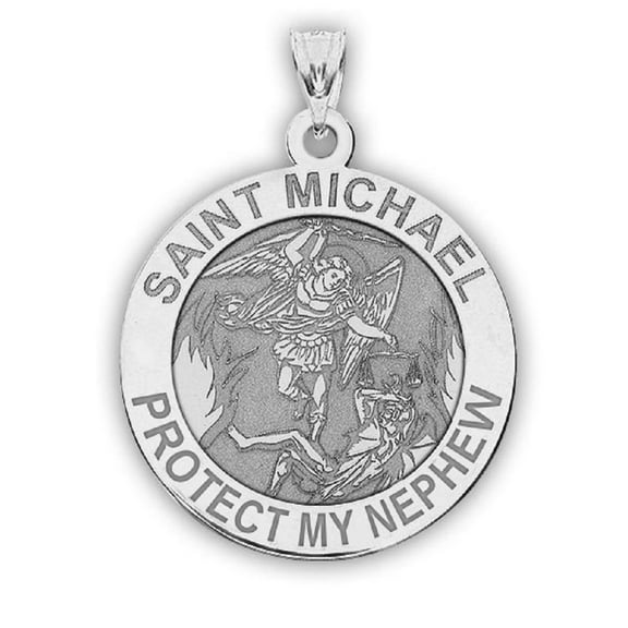 Picturesongold.Com Saint Michael Protect My Nephew Religious Medal Female Adult-2/3" Sterling Silver