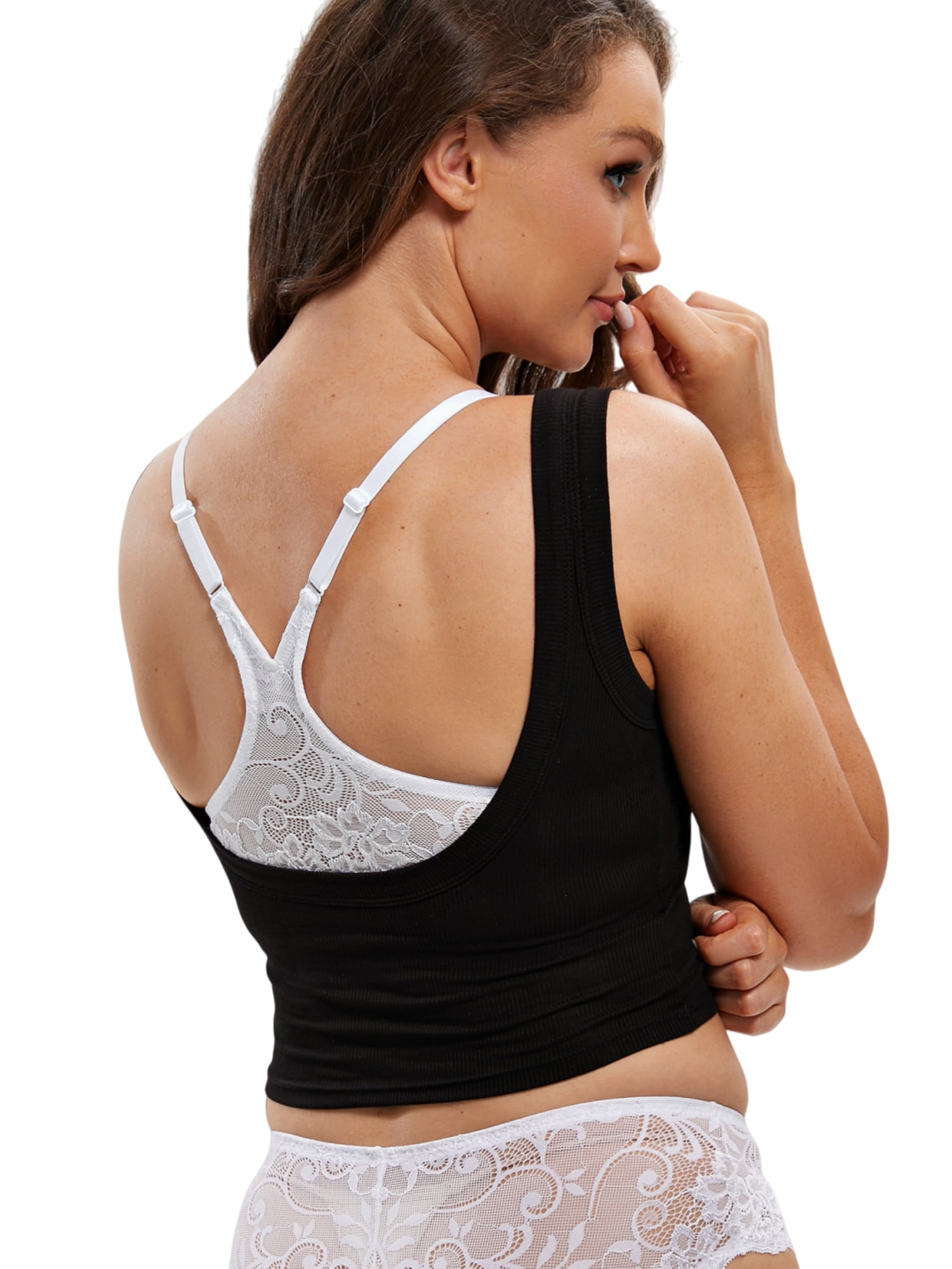 Deyllo Women's Lace Push Up Padded Plunge Underwire Racerback Bra, White, 38C