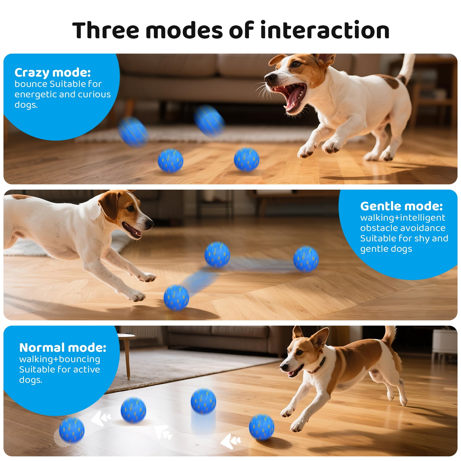 Inadays Dog Toys Interactive Dog Ball Toys For Large Dogs Automatic Ball for Dogs Chew Resistant Rechargeable E-TPU Silent Foam IPX54 Waterproof Dog Toys for Medium/Large Dogs, Blue