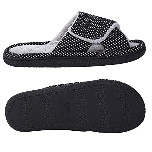 Women’s Adjustable Arch Support House Slippers Plush Open Toe Velcro ...