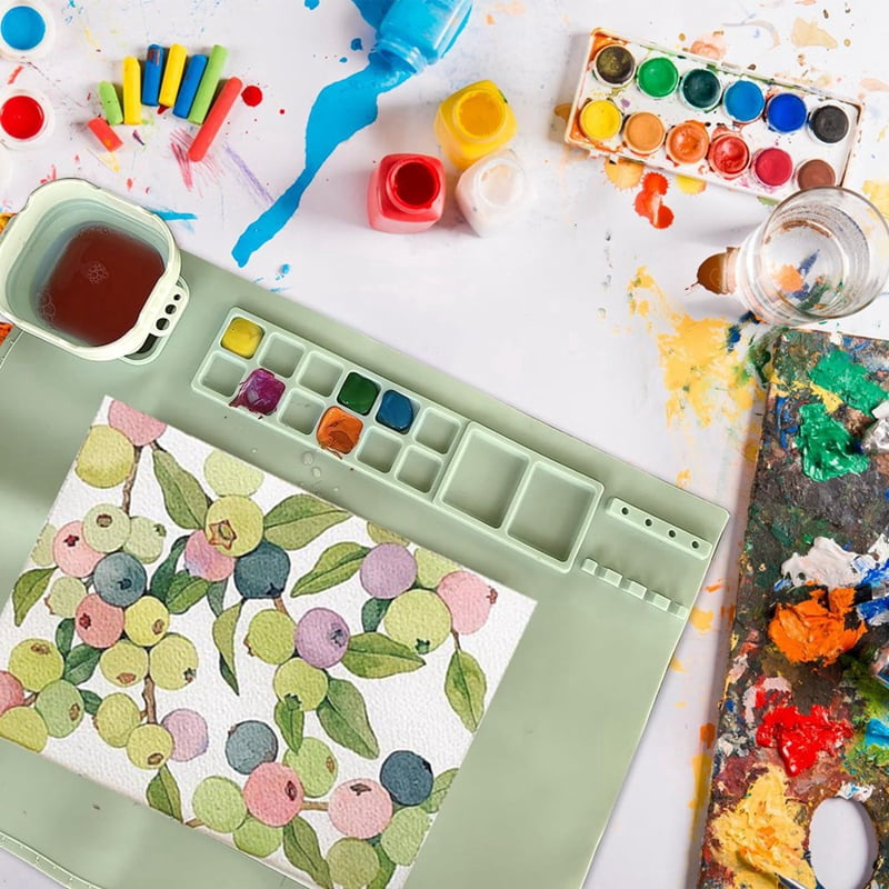 2PCS Silicone Painting Mat with Water Cup, 20x16 Inch Silicone Art Mat Silicone Craft Mat for Painting Paint Mats