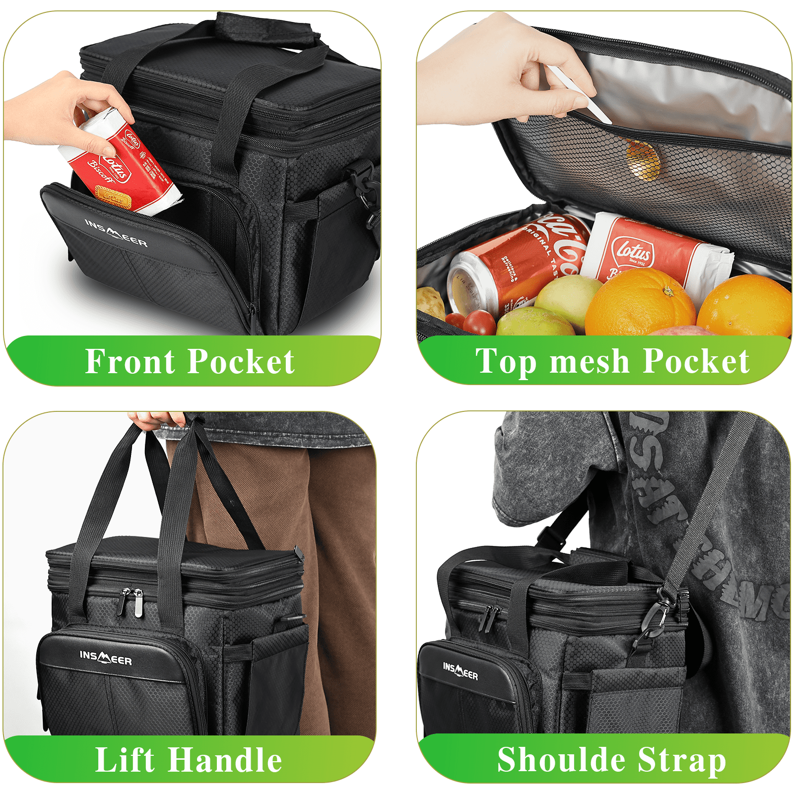 INSMEER Expandable Insulated Lunch Bag for Men, Leakproof 2-Layer Cooler, 30-Can Large Capacity 21.13 Qt, Perfect for Adult Work Travel Picnic