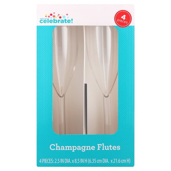 Clear Plastic Champagne Flutes, 6 oz, 4 Count, by Way To Celebrate