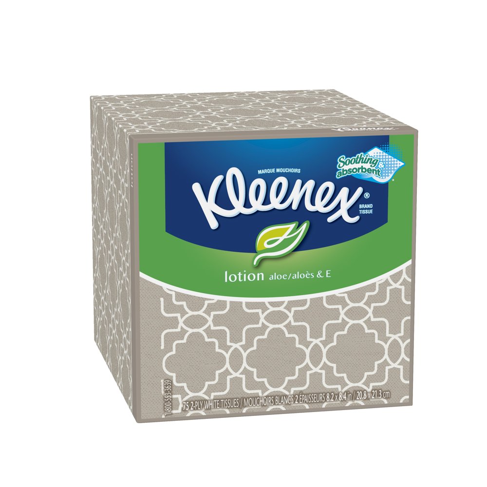 Kleenex Soothing Lotion Facial Tissues, 1 Cube Box (75 Total Tissues)