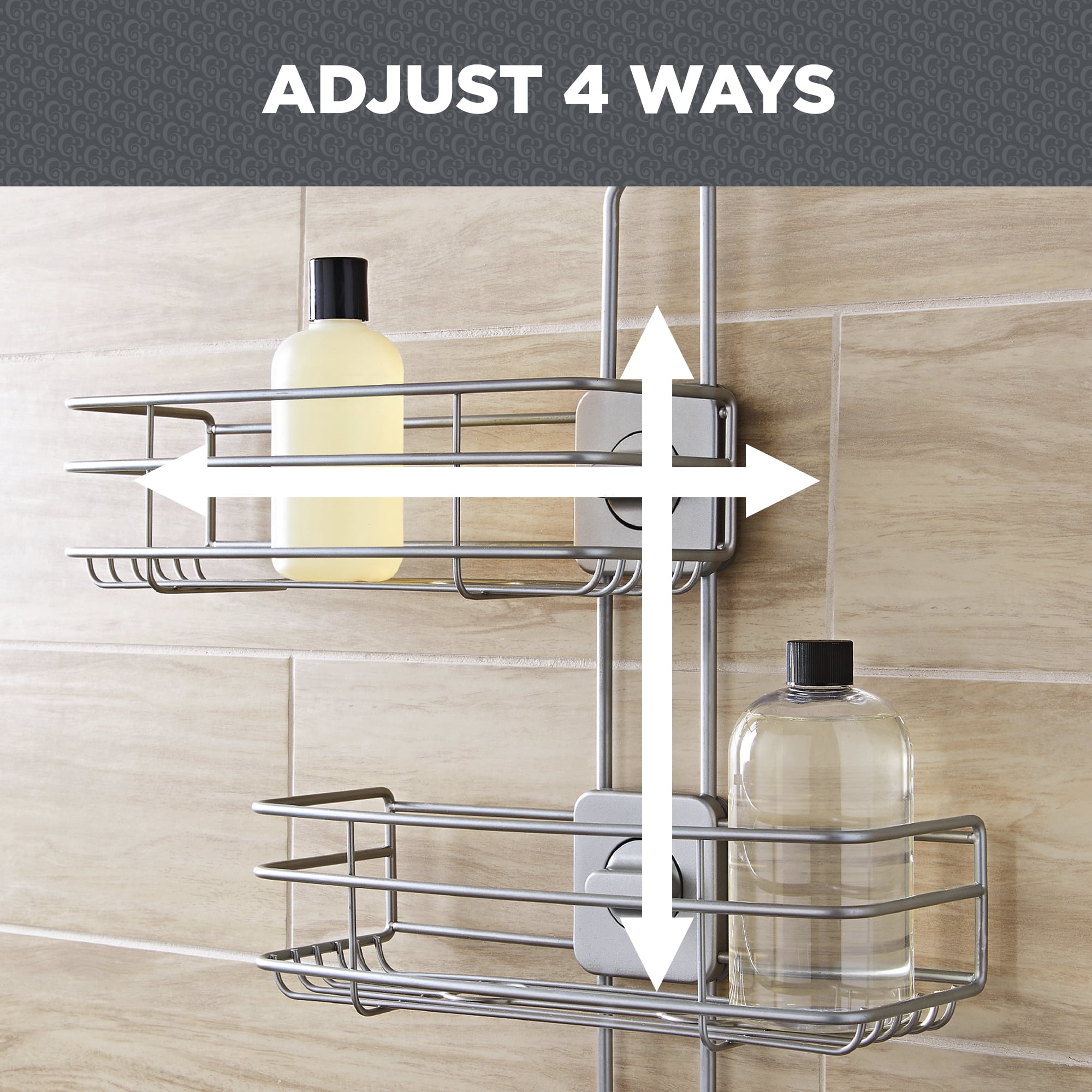Better Homes & Gardens Adjustable Steel over the Shower Caddy, 2 Shelves, Satin Nickel
