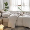 thumbnail image 6 of MooMee Striped Duvet Cover Set Full 100% Washed Cotton Linen Like Textured Breathable 3-Piece (White& Tannish Linen Grey Wide Stripes), 6 of 6