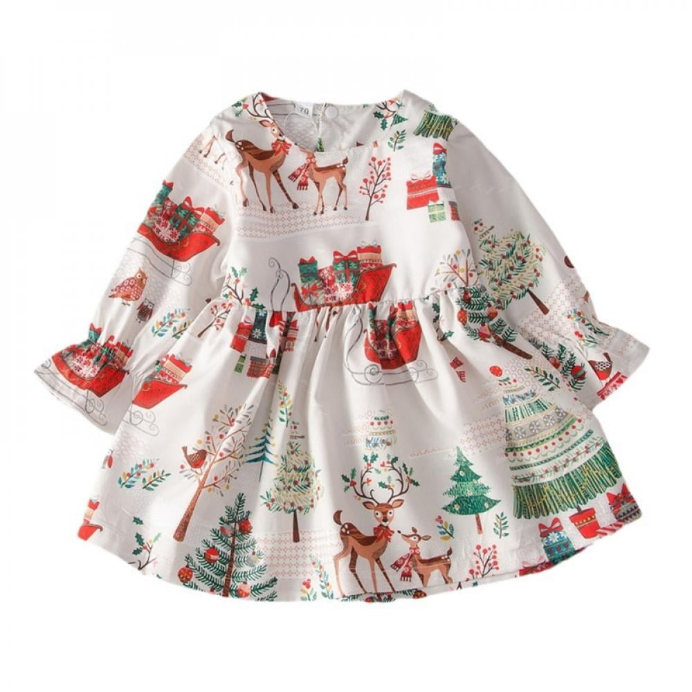girls christmas print dress