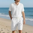 thumbnail image 4 of Paiyanr Cotton Linen Sets for Men Summer Breathable Tops Shorts 2 Piece Outfits Casual Short Sleeve Drawstring Waist Workwear Beach Shorts Sets, 4 of 9