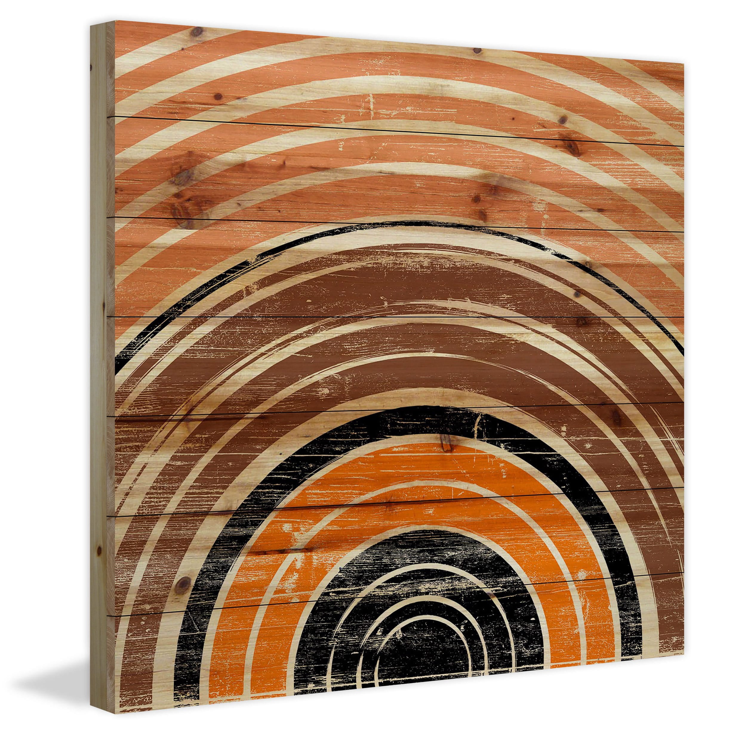 "Orange Rings" Painting Print on Natural Pine Wood