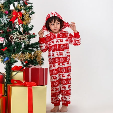 

Foraging dimple Children Kids Boys Girls Christmas Print Family Hooded One-Piece Pajamas Jumpsuit Pajamas