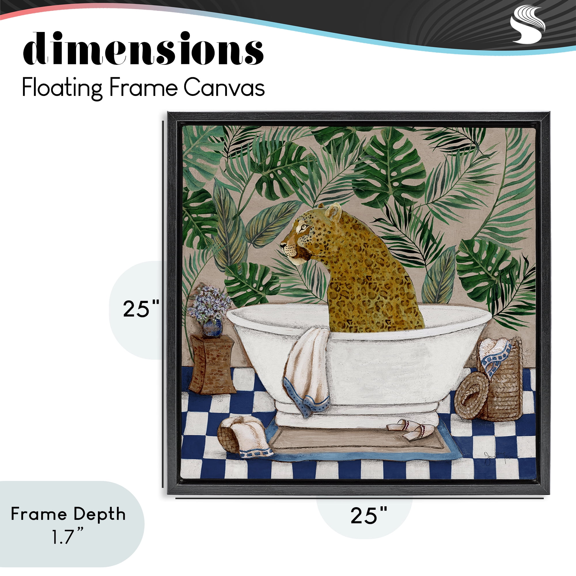 Stupell Industries Leopard in Tropical Bathtub Black Framed Floater Canvas Wall Art, design by Janet Tava