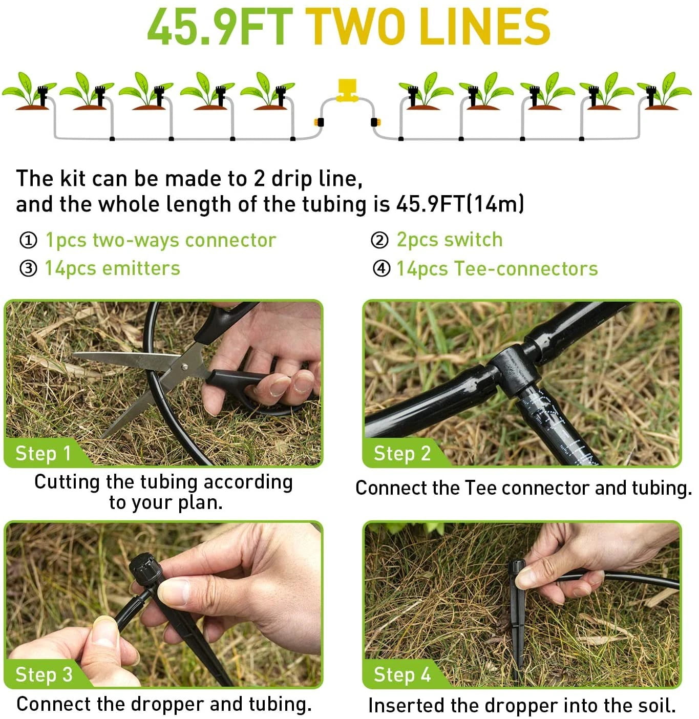 HIRALIY Hose Drip Irrigation Kit Automatic Watering System with 46ft Hose