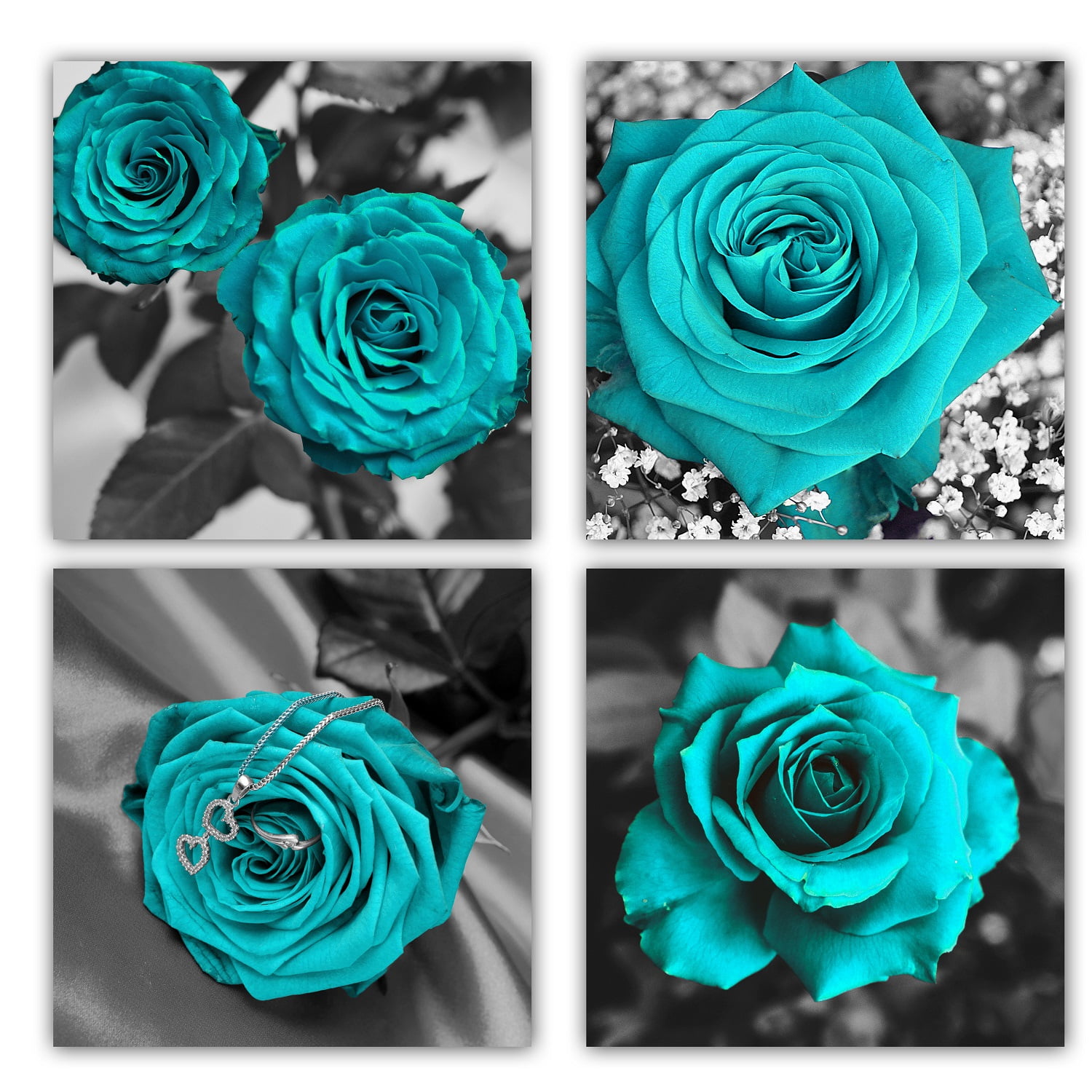 Teal Rose Canvas Wall Art Blue Blossom Flowers Prints Contemporary