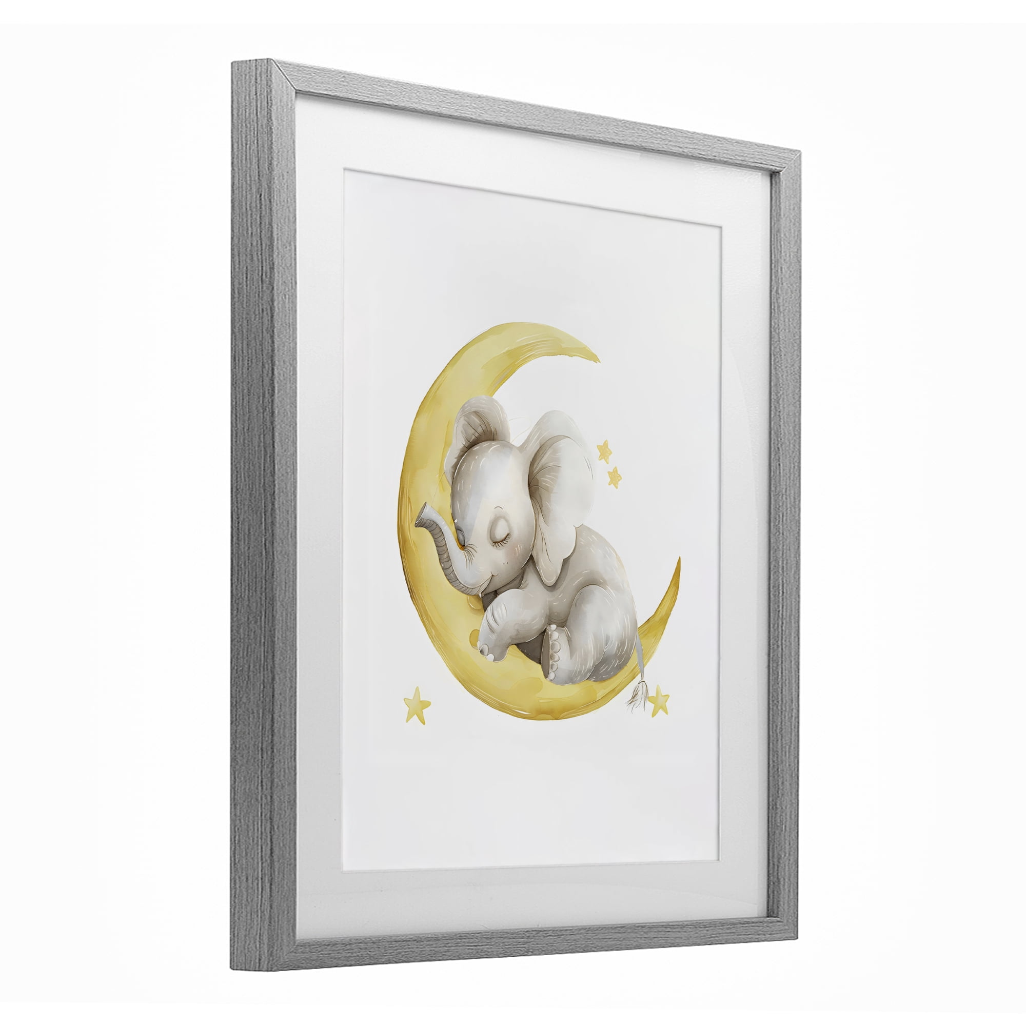 Stupell Industries Sleeping Elephant on Yellow Moon Gray Framed Print Under Glass, design by LSR Design Studio