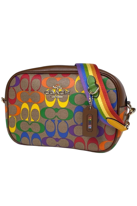 Pre-Owned Coach Signature Rainbow Jamie Camera Shoulder Bag in Coated Canvas, Brown and...