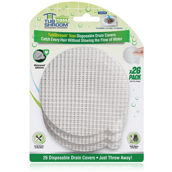 Tub Shroom Toss Disposable Drain Hair Catcher, Round Mesh, 26-pack