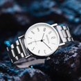 thumbnail image 1 of Reloj informal de cuarzo para hombre, correa de acero blanca, resistente al agua, 1 of 4