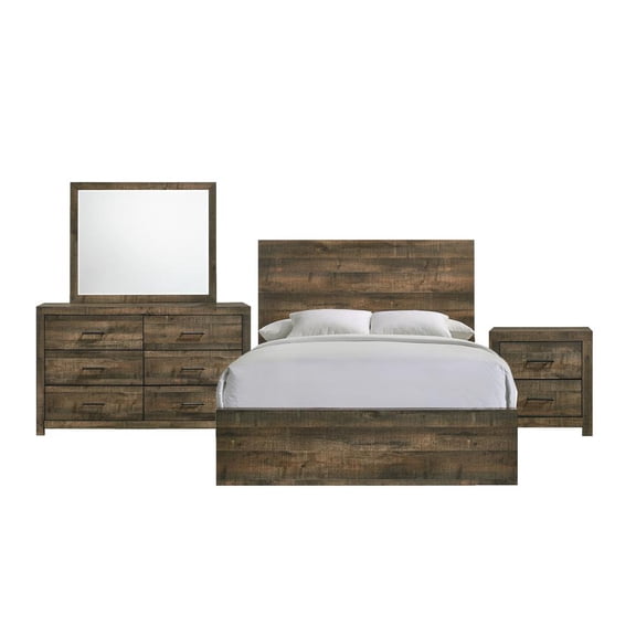 Picket House Furnishings Beckett 4-Piece King Panel Bedroom Set in Walnut