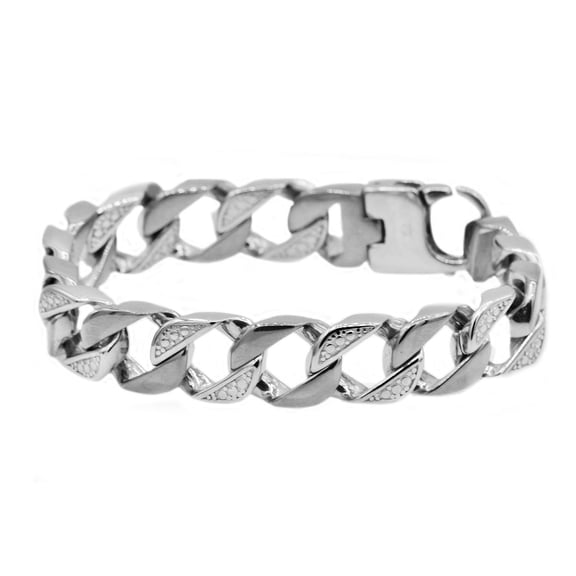 Mens Stainless Steel Pave Curb Link Chain Bracelet