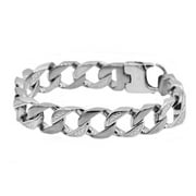 BLACKJACK JEWELRY Mens Stainless Steel Pave Curb Link Chain Bracelet