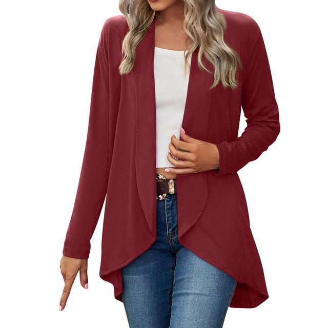 Pxiakgy Cardigan Ouvert pour Femmes à Manches Longues en Tricot avec Poches Rouge + L