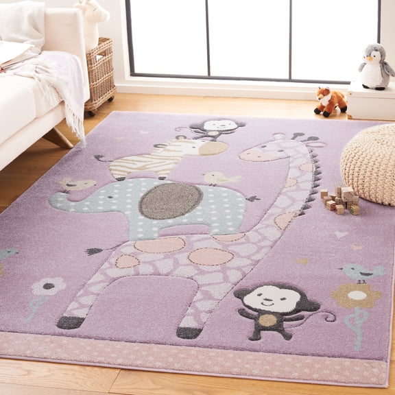 SAFAVIEH Carousel Kids Taneka Animals at Play Area Rug, Purple, 2'3" x 4'