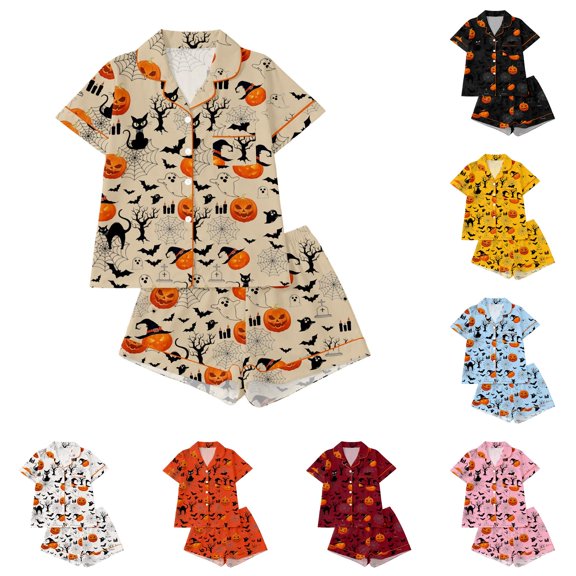 JAJAHO Girls Pajamas Halloween 2 Piece Long Sleeve Long Pants Pajama Set Kids Cute Pj Holiday Sleepwear Size 3-14