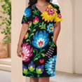 thumbnail image 3 of Vibrant Polish Folk Flower Art Women's Loose Short Sleeve Dress Casual Summer Plus Size Long Dresses with Pockets, 3 of 5