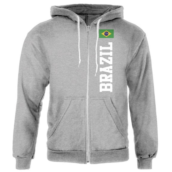Brazil Flag World Cup Mens Full Zip Hoodie Heather LG