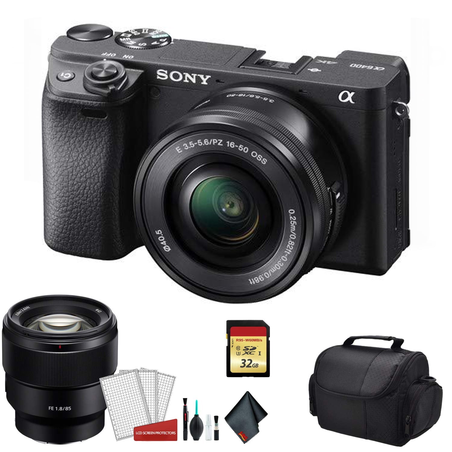 Sony Alpha a6400 Mirrorless Digital Camera with 16-50mm Lens + FE 85mm F/1.8 Lens & More - International Model(International Model)