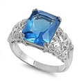 thumbnail image 1 of Blue Simulated Sapphire Elegant Filigree Ring .925 Sterling Silver Band CZ Female Size 10, 1 of 4