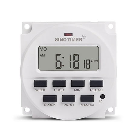 

Aobuchunpin 5V 12V 24V 110V 220V Digital 7 Days Weekly Programmable Timer Switch white