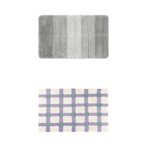Unique Bargains 2 Pcs Plush Gradient Bath Rugs Grey/Purple Green 16" x 24"