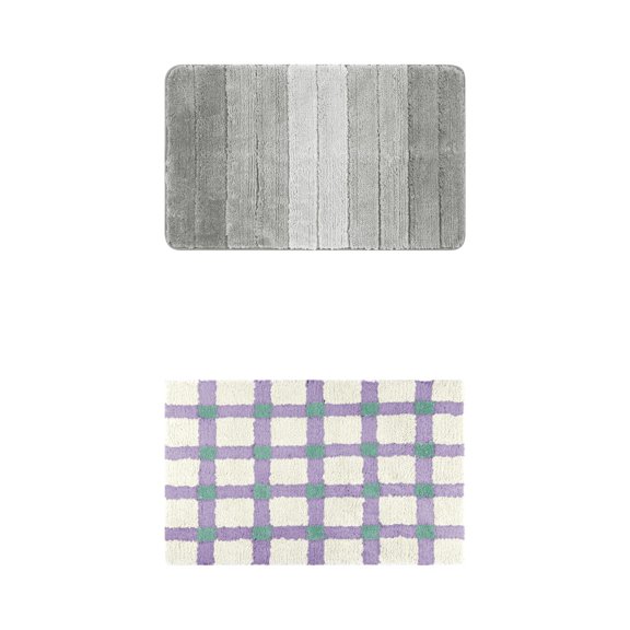 Unique Bargains 2 Pcs Plush Gradient Bath Rugs Grey/Purple Green 16" x 24"
