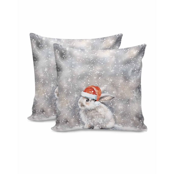 Christmas Throw Pillow Covers 20x20 Inch Set of 2 Bunny Decorative Pillow Covers Santa Hat Animal Snow Cushion Cover Pillowcase for Sofa Couch Bed Winter Holiday Xmas Decor