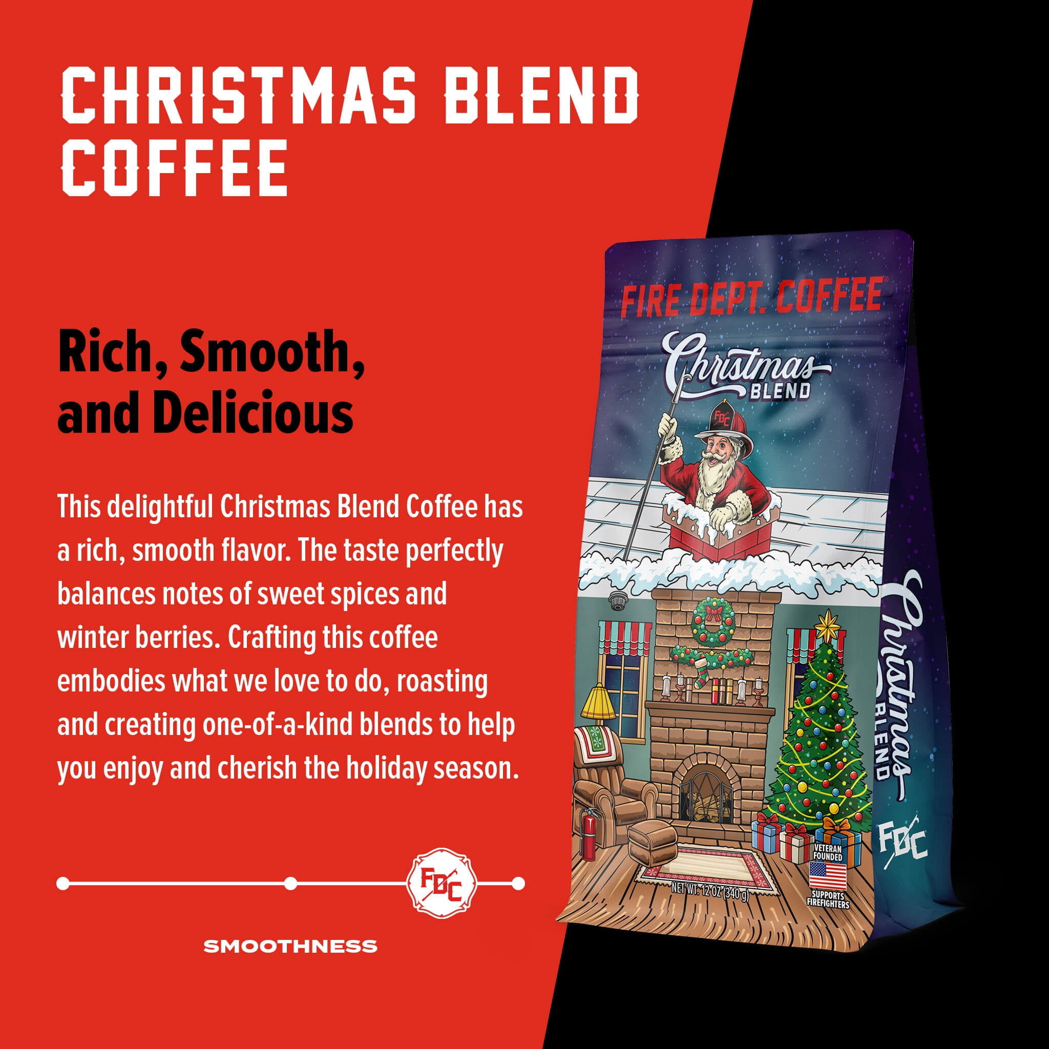Fire Department Coffee Christmas Blend Medium Roast Premium Ground Coffee, 12 oz