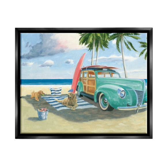 Stupell Industries Dogs on Beach Shore Animals & Insects Painting Black Floater Framed Art Print Wall Art, 21 x 17