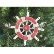 Rustic Red and White Decorative Ship Wheel Christmas Tree Ornament 6" - Christmas Tree Decoration - Nautical Decorating