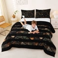 thumbnail image 3 of Manfei Grunge Us Flag Full Size Comforter Sets,Leaves Stripes Bedding Comforter Set,Brown Black,Black Reversible,3-Piece,1 Comforter and 2 Pillowcases, 3 of 7