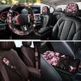 thumbnail image 4 of Pzuqiu Cherry Blossoms Car Accessories Front Rear Seat Covers Steering Wheel Seat Belt Headrest Covers Coaster Center Console Cushion Pad Keychain 14 Pcs Full Set Fit Most SUV Van Sedan Truck, 4 of 7