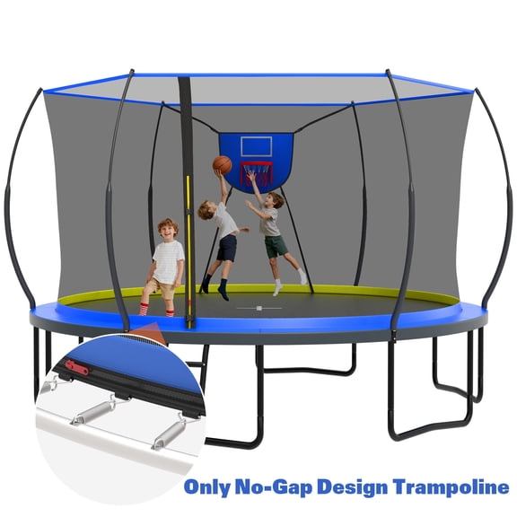 14 Ft Trampoline for Kids and Adults, Outdoor Trampoline with Fiberglass Rods and Smart Zipper System Zero Gaps, Segmart Recreational Trampoline with Enclosure Net, 880LBS Heavy Duty Trampoline