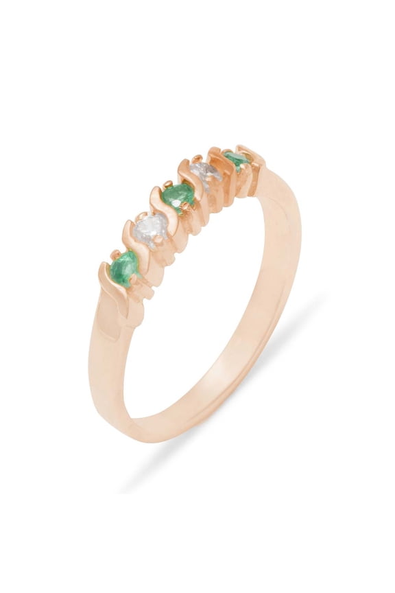 LBG British Made 14k Rose Gold Natural Emerald & Diamond Womens Eternity Ring - 33 size options - Sizes 4 to 12 Available