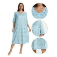 thumbnail image 7 of Baywell Women's Plus Size Mid-length Floral Printed Sleepshirt Short Sleeves Pleated Nightgowns Buttons Sleepdress Casual Loungewear XL-5XL, 7 of 7