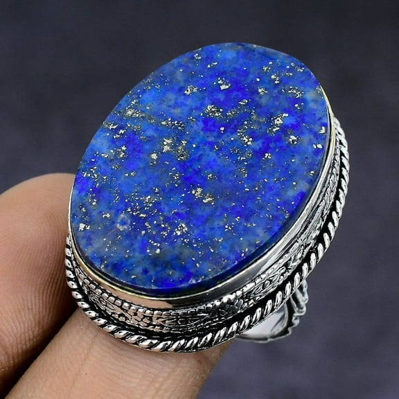 Natural Lapis Lazuli Gemstone 925 Sterling Silver Jewelry Ring Size 9