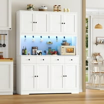 Homfa Kitchen Pantry Cabinet with LED, 72.4" Freestanding Kitchen Cabinet with Hutch & 4 Drawers, Wood Storage Cabinet for Dining Living Room, White