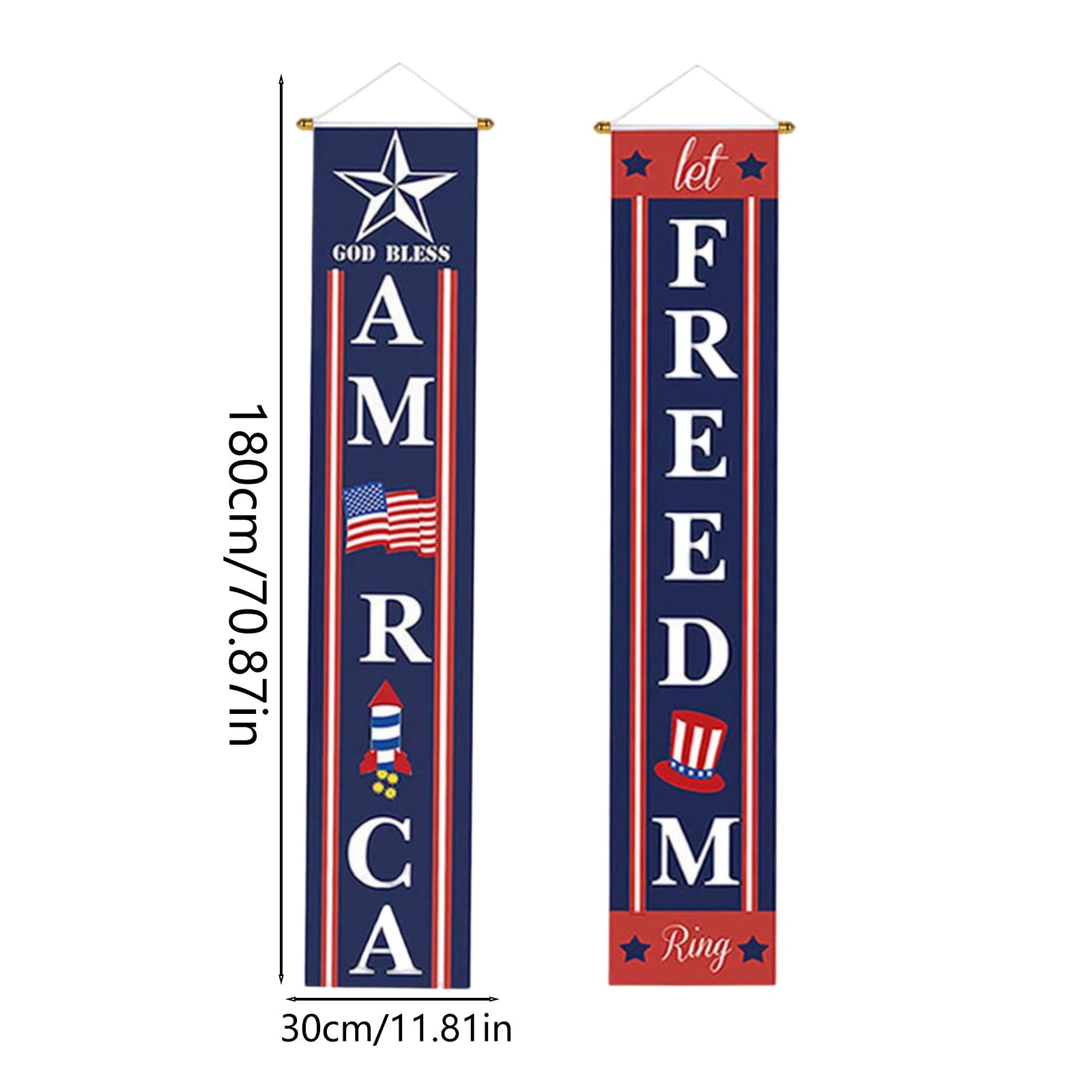 Red White Blue Independence Day Patriotic Vertical Banner Set for Doorway Porch Entryway Decor with Letter Print and Hanging Rope for Home Party Display