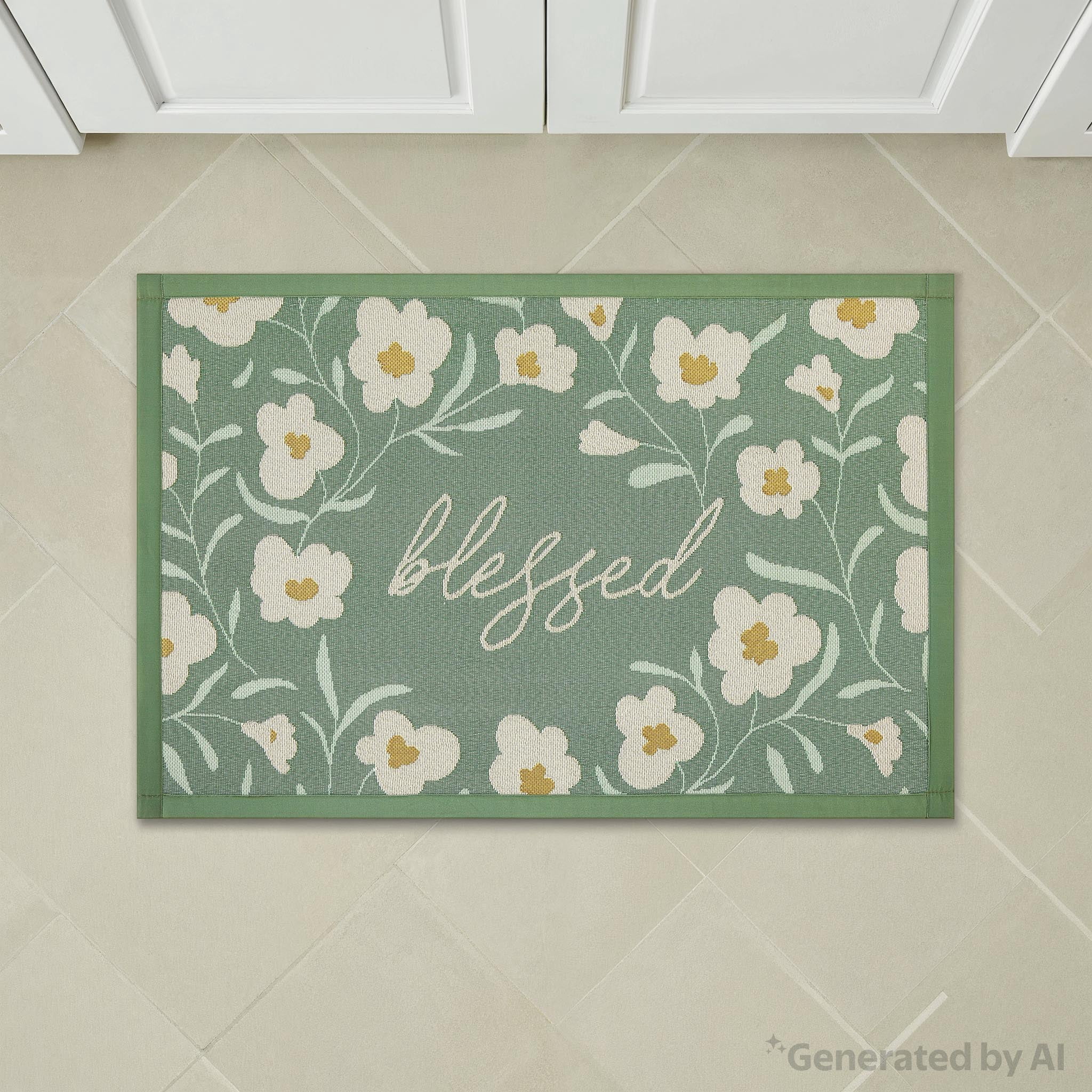 (2 pack) Mainstays Blessed Indoor Kitchen Rug - 20" x 30" - 65% Polypropylene/ 35% Polyester - Green
