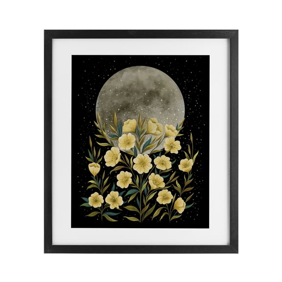 Stupell Industries Eclectic Moon Greeting Yellow Flowers Black Framed Print Under Glass, 17 x 21, by Episodic Drawings